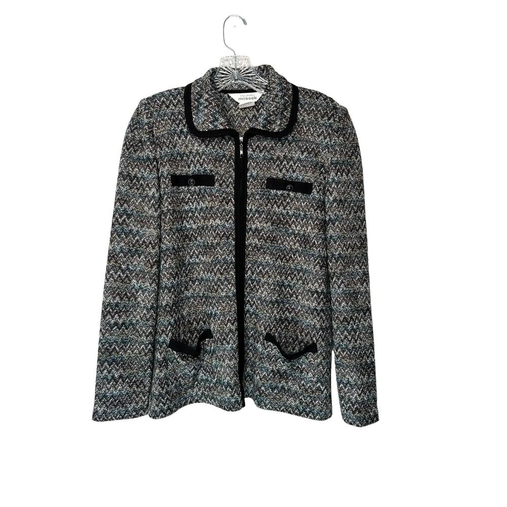 Exclusively‎ Misook Blue Chevron Print Sweater Blazer Full Zip Mature Medium